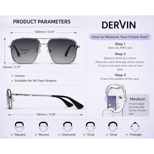 Image of Dervin UV Protected Driving Pilot Gradient Square Metal Body Sunglasses for Men and Women