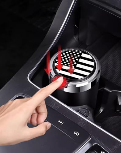 Image of Car Ashtray Black Portable Smokeless Ashtray Cup Cigar Garbage Container with Lid and Blue LED Light