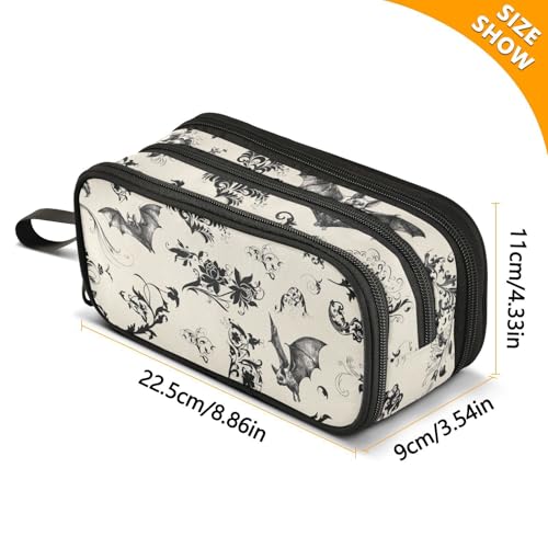 Image of ZAZYXTJ Goth Bat Large Capacity Pencil Case 3 Compartment Pen Pouch Storage Canvas Makeup Bag for School Office Teen Girl Boy Men Women