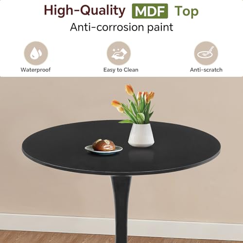 Image of Round Dining Table 27.5 inch Black Tulip Table with Pedestal Base for 2-4 People Small Space - Kitchen Living Room Cafe