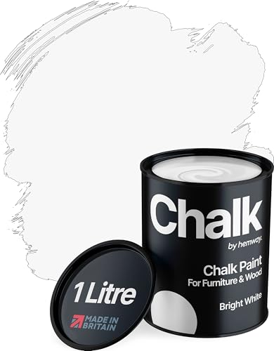 Hemway Chalk Paint Bright White Furniture Paint 1L, Matt Finish Shabby Chic, Chalk Furniture & Walls, Quick Dry & 1 Coat