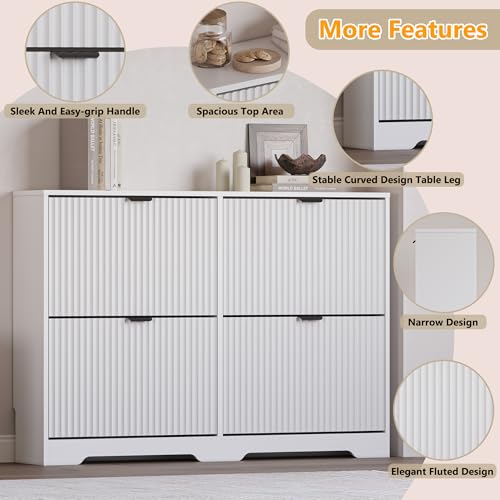 Image of BORNOON Large Shoe Cabinet for Entryway, Shoe Rack Cabinet with 4 Flip Drawer and Adjustable Shelves for Small Apartment, Foyer
