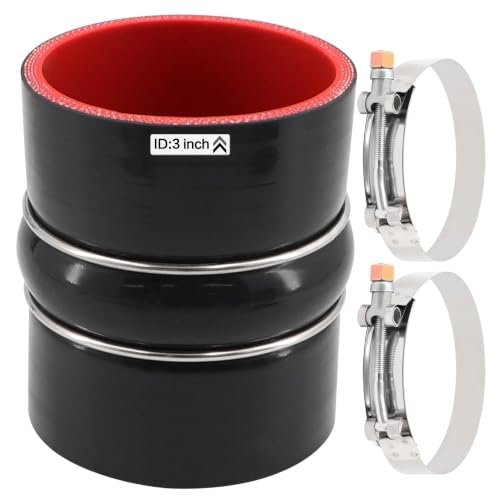 Image of ID 3 inch Silicone Straight Coupler Hose 4-Ply Length 4 inch with 2 T-Bolt Clamps as Turbo Intercooler Intake Pipe,Fits Pipe OD up to 3 in(76mm)