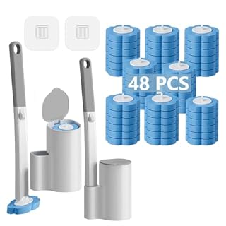 Ucaimao Disposable Toilet Brush 2 Pack, Toilet Brush and Holder Set with 48 Cleaner Refills and Extended Handle for Toilet Bowl Cleaners,Bathroom Cleaning,Sink,Bathtub,Floor - Blue (Ocean Fresh Scent)