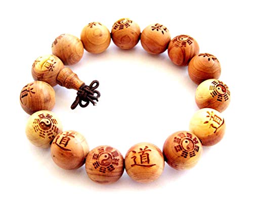 OVALBUY Daoism Wood Beads 8 Diagram Yin-yang Wrist Mala Bracelet