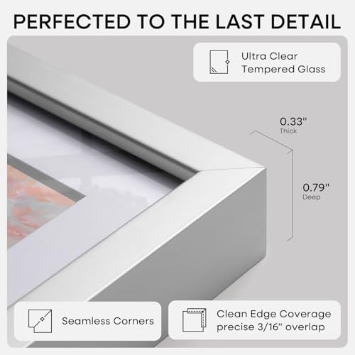 Image of Homeforia 10 x 30 Picture Frame Silver, High End Metal 10x30 Poster Frames with Mat 8x24 Photo, 10 x 30 Silver Frames Matted to 8 x 24 Print, 30by10 Panoramic Frame, Tempered Glass, Wall Kit, Set of 1