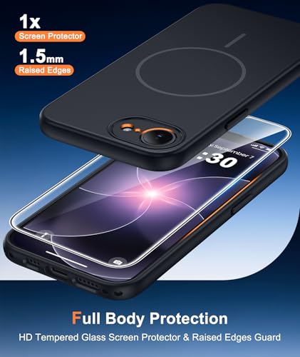 Image of FNTCASE for iPhone 17e & iPhone 16e Case: [Compatible with Magsafe] Solid Matte Magnetic Phone Cover with [Full Camera Protection] [Screen Protector] Military Grade Shockproof Protective, Black