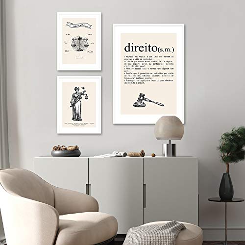 Kit 3 Quadros Profissões Direito Moldura Branca Sem Vidro Decorativo Interiores