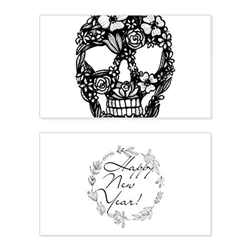 Tarjeta de Año Nuevo de esqueleto de flores caladas con relieve texturizado premium