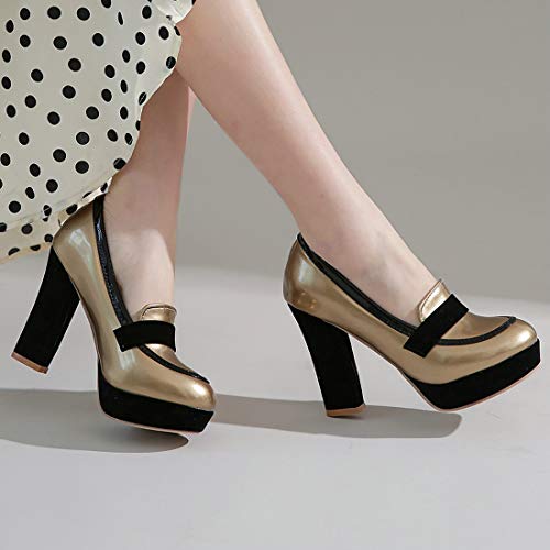 MAVMAX Women's Platform High Heel Block Slip on Dress Pumps2