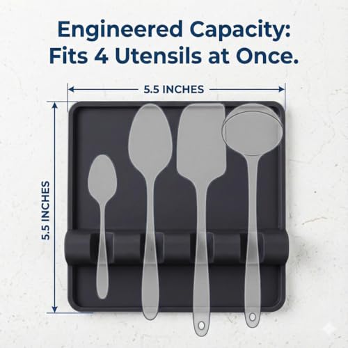 Image of Cooler Kitchen Black Silicone Spoon Rest for Stove Top with Drip Pad (Two Pack) - Heat-Resistant, BPA-Free Utensil Rest & Spoon Holder for Kitchen Counter - Grill Utensil Holder for Spatulas