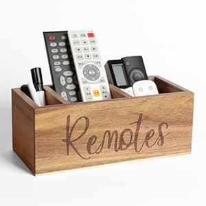 Acacia Wood Remote Control Holder, TV Remote Control Organizer for Tablewith 3 Compartments, Farmhouse Remote Storage Caddy, Versatile Desk Organizer