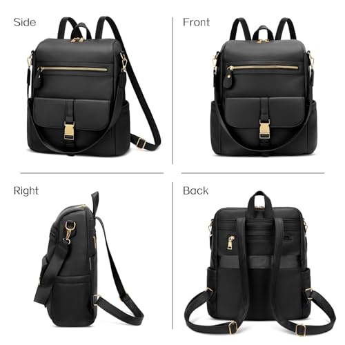 Image of KKXIU Backpack Purse for Women - Multi-pocket Leather backpack for Travel, Work & School with Anti-Theft Lock Pocket, Luggage Strap & Water Bottle Pockets - 13x14x5.2 Inch, 1.67lb (Black)
