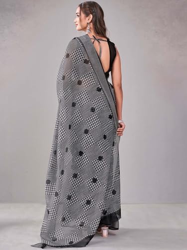 Image of Satrani Women's Chanderi Printed & Embroidery Saree with Unstitched Blouse Piece