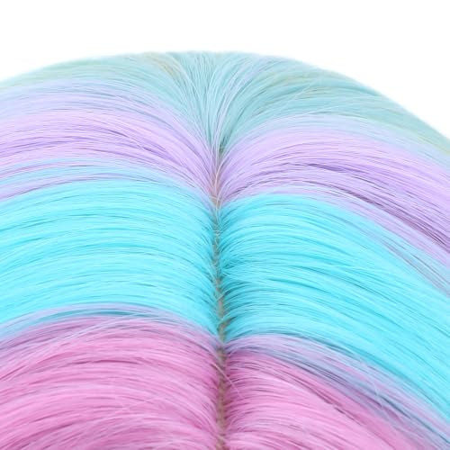 Image of PATTNIUM Kids Child Rainbow Wig Short Wavy Colorful Wig Multicolor Wigs Girls Synthetic Cosplay Halloween Party Costume Wigs