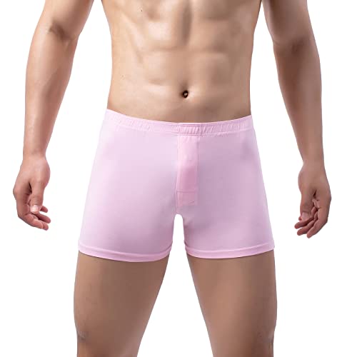 TOWMUS Mens Underwear Boxer Briefs Men\'s Solid Strech Long Leg Reguard Rise Boxer Briefs Bicycle Shorts Underpants Trunks Pink