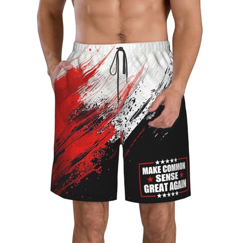 NAFSKL Board Shorts Make Common Sense Great Again Mens Swim Trunks Quick Dry Swim Shorts Beach Short Swimwear with Pockets