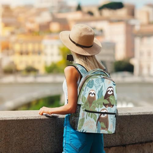 Cute Sloths Palm Leaves Kids Backpack, Lightweight School Bookbag Large Capacity Laptop Backpack Water Resistant Daypack Shoulder Bag for Teenager Boys Girls4