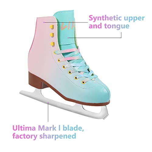 Liku Ice Skates For Girl And Women,Indoor/Outdoor Lace-Up Fun Figure Skate For Kid Adult (Pink&Blue, 1-2) #TOP2