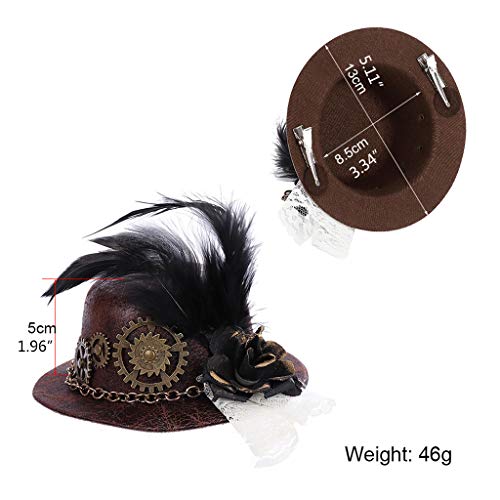 KAMONDA Hat,Halloween Gothic Mini Top Hat Steampunk Gears Chain Feather Cosplay Hair Clip,20x24cm, Red - Image 4