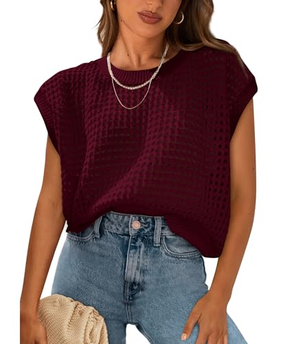 PRETTYGARDEN Womens Spring Tops 2025 Summer Shirts Crochet Cap Sleeve
