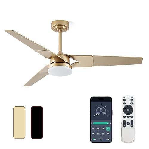 Esiovco Gold Ceiling Fan with Lights and Remote 52 In