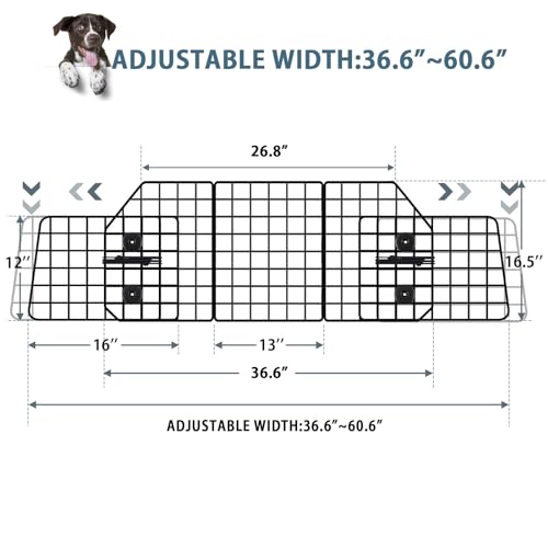 FEED GARDEN Adjustable Dog Car Barrier for SUVs,Vehicles, Trucks, Upgraded Universal-Fit Pet Divider Gate Large Pet Barrier for Cargo Area 36.6" to 60.6" Width Black - Image 3