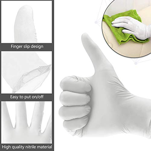 Nitrile Gloves, Hizek 100 Pcs Disposable Gloves,4 mil,Latex Free,Powder Free,Textured Anti-Allergic Wear-Resistant Exam Gloves for Home Use ( M, White)