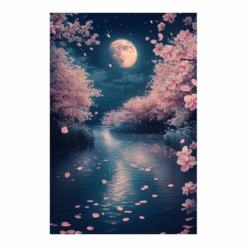 Tableau paysage de montagne traditionnel et lac rose 80x120cm sans cadre