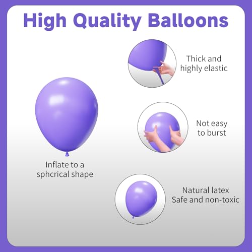 Image of Light Purple Balloons Arch Kit,130pcs Pastel Purple Balloon Garland,18 12 10 5 Inch Dark Purple Latex Balloons for Birthday Wedding Baby Shower Purple Theme Party Decorations