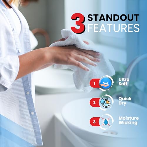 Infinitee Xclusives BTHTWLWHT Premium Wash Cloths For Showering [13X13] – 100% Cotton Washcloths [Pack Of 12], Soft And Absorbent Face Towels For Bathroom Wash Clothes thumb #2