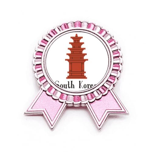Badge broche en métal rose La Tour de Brique Rouge souvenir de Corée du Sud