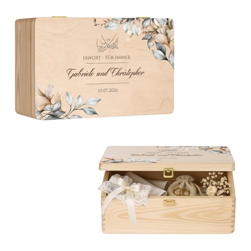Maverton Erinnerungsbox mit Farbdruck - Aufbewahrungsbox mit Deckel - personalisierte Geschenke für Paar zur Hochzeit - Hochzeitsgeschenke - aus Kiefernholz - Weihnachtsgeschenke