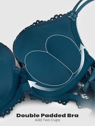Image of Push Up Bras for Women Add 2 Cups Sexy Lace Cleavage Extra Padded Plunge Bra Underwire