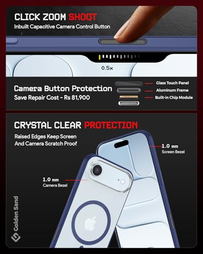 Image of Golden Sand Aura MagSnap Series Transparent Back Cover for iPhone 17 Air 5G | Yellow Resistant, Ultra-Clear Glass Feel | Military Grade Protective Case, Built-in Camera Control Button (Deep Blue)