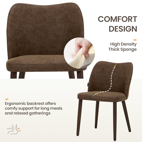 Image of Wooden Dining Chairs Set of 2, Upholstered Kitchen Dining Room Chair, Modern Fabric Farmhouse Dinner Chair for Restaurant & Cafe, Dark Brown