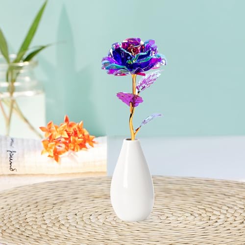 Muttertagsgeschenk Geschenke für Mama, Muttertagsgeschenk Personalisiert Galaxy Rose Blume mit Vase Geschenke von Tochter Sohn, Mama Geschenk für Muttertag Weihnachten Valentinstag Geburtstag (Lila)