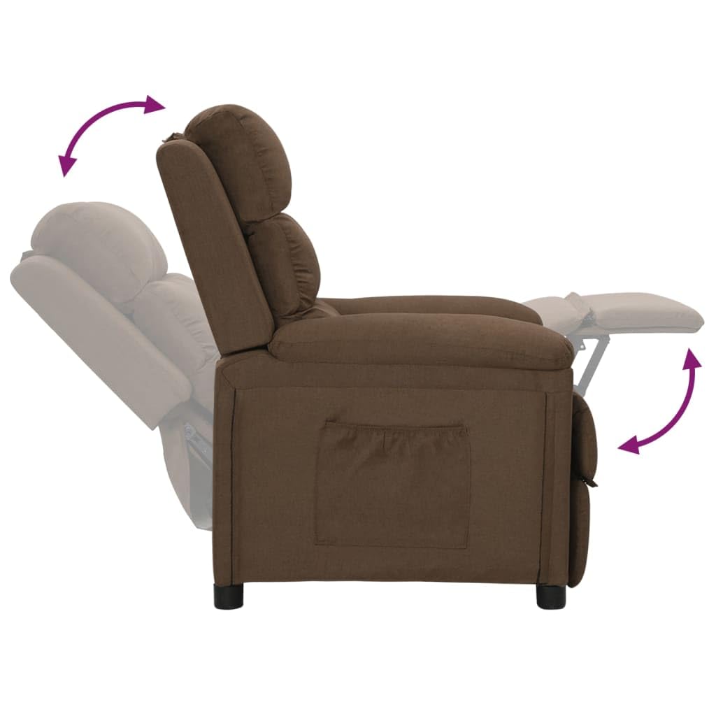 vidaXL Sillón Reclinable Silla Sofá Asiento Butaca Orejero Relax Reposapiés Ajustable Sala de Estar Salón Oficina Muebles de Tela Marrón