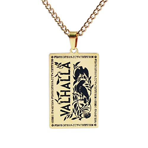 Collier Viking homme en acier doré pendentif amulette Valhalla vintage