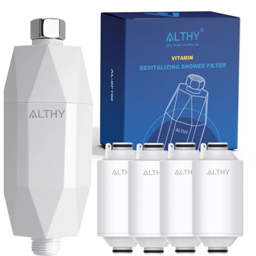 ALTHY Vitamin C Revitalizing Shower Head Water Filter - Reduces Chlorine, Heavy Metal & Softens Hard Water- Prevent Dry Itchy Skin, Hair Loss, Dandruff (Includes 4 Filters)