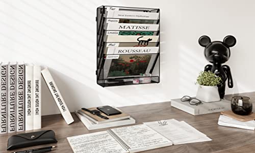 EasyPAG-Mesh-Office-Organizer-5-Tier-Wall-File-Organizer-Assembly-Wall-Mounted-File-Holder-Desk-Vertical-Hanging-Paper-File-Rack-with-White-LabelBlack