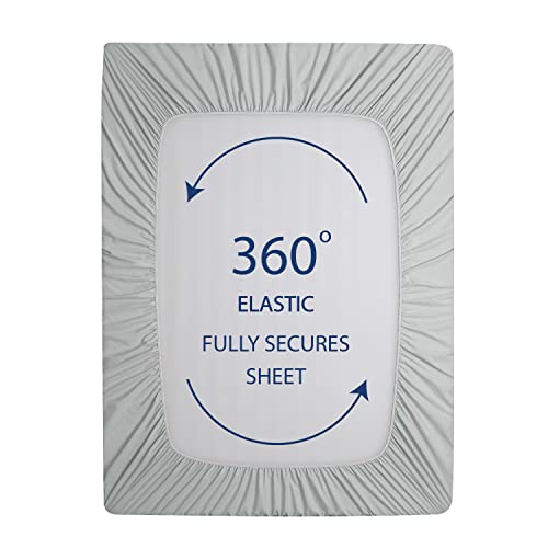 Cathay Home Twin Fitted Sheet - Double Brushed Ultra Soft – Wrinkle & Fade Resistant - 14" Standard Pocket Fitted Sheet Only - Good Fit For 12"-16" Deep Mattress (Twin, Light Gray) #TOP3