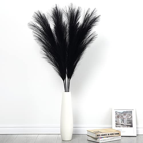 GAOMON 4 PCs Faux Pampas Grass Decor, 44 Inch Large Tall Fluffy Artificial Fake Flower Boho Decor, Bulrush Reed Grass for Vase Filler, Farmhouse Home Wedding Decor (Black)
