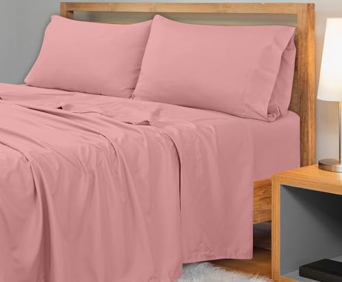 Image of Royale Linens 300 Thread Count 100% Long Staple Combed Cotton Flat Sheet - Super Soft - Top Sheets - Queen Flat Sheet Sold Separately - Breathable, Cool & Crisp Percale Sheets Only (Queen, Pink)
