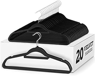 ZOBER Velvet Coat Hangers w/ Tie Bar - 20-Pack Premium Non-Slip Velvet Hangers for Clothes - Space-Saving Clothes Hangers w/ 360 Degree Swivel Hook for Suits, Trousers and Accessories - Black
