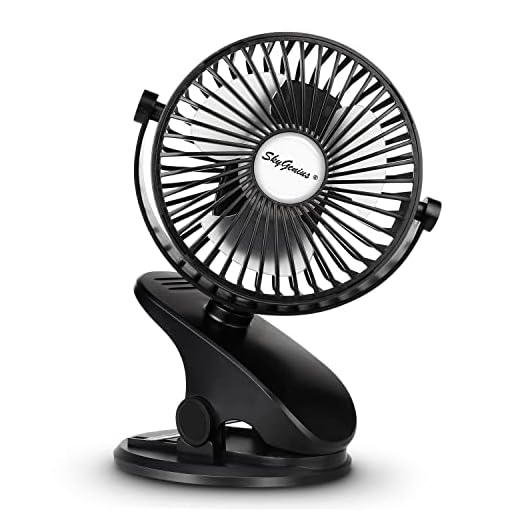 SkyGenius Battery Operated Stroller Fan, Rechargeable USB Powered Mini Clip on Desk Fan