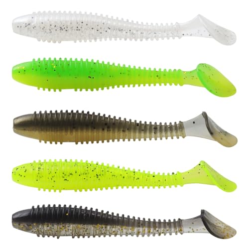 MAFIMOEA50/40/30Pcs Paddle Tail Swim Baits Lures Fishing Soft Plastic Lure Kit for Bass Trout Walleye Crappie 5.5cm 6.5cm 7.5cm