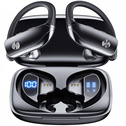 Fones de Ouvido Sem Fio Bluetooth Fones de Ouvido 48 Horas para ReproduçãO Esportiva com Display de Led Fones de Ouvido com Ganchos Fone de Ouvido com Microfone Embutido para Treino Preto