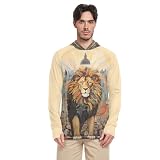 OWFKAY Sudadera ligera con capucha UPF 50+ para hombre, diseño de león frente a la pared del castillo, protección solar, manga larga, para senderismo y pesca, multicolor, S