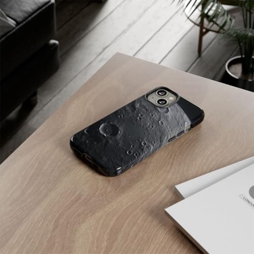 Coque iPhone 14 rigide grise aspect lune cratérée avec finition premium - 4